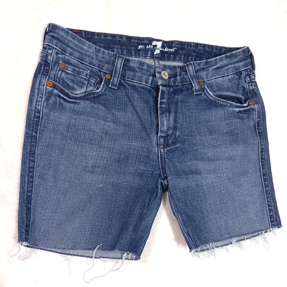 7‎ For All Mankind Womens Denim Jean Shorts Size 27 Blue Cut Raw Hem